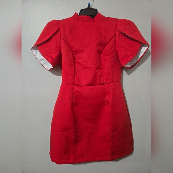 NWT Sunfere Adela Cut-out Bowknot Mini Dress, red, no bow - Picture 5 of 11